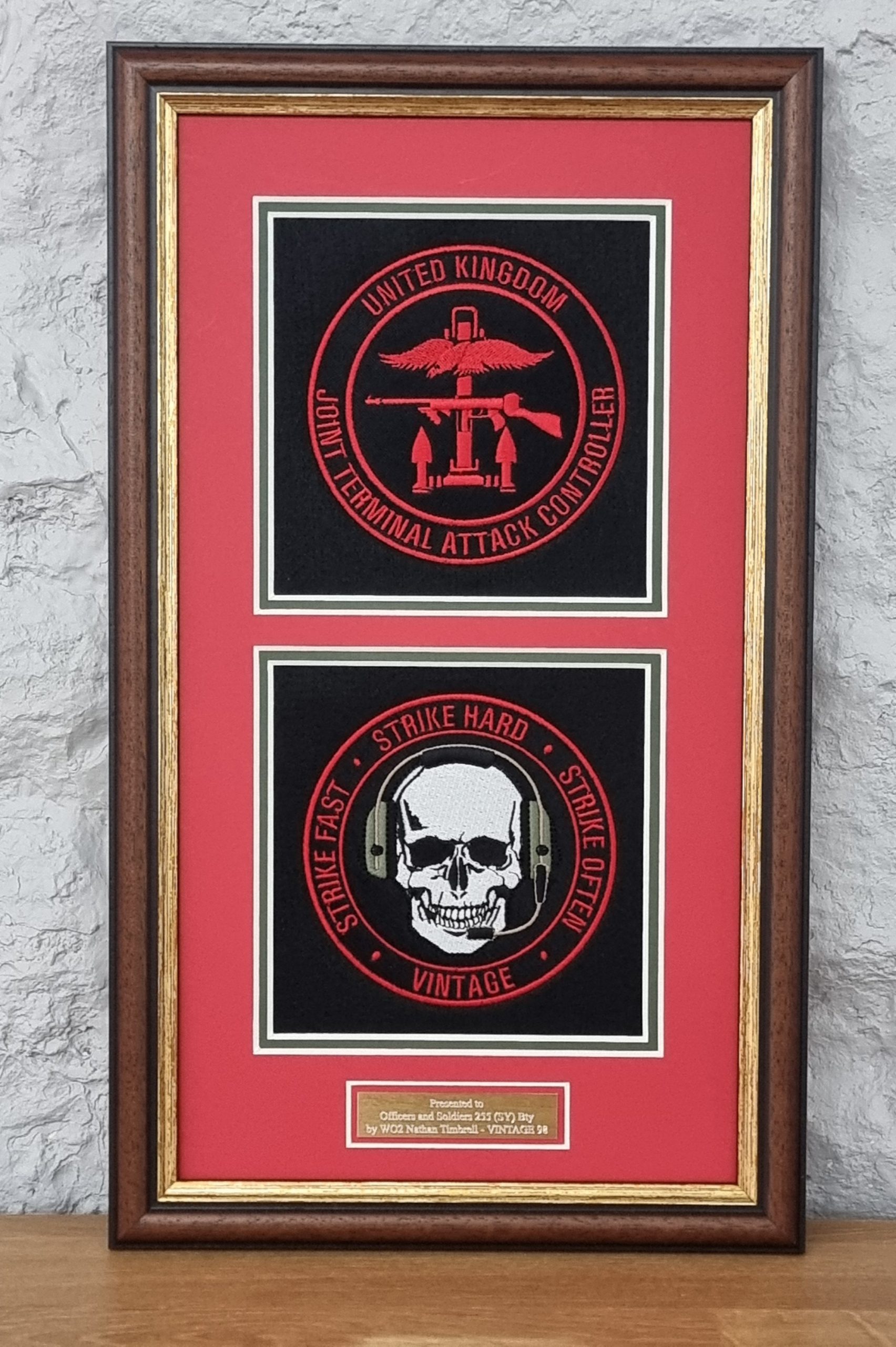 Military Embroidered Framed Badge Presentation