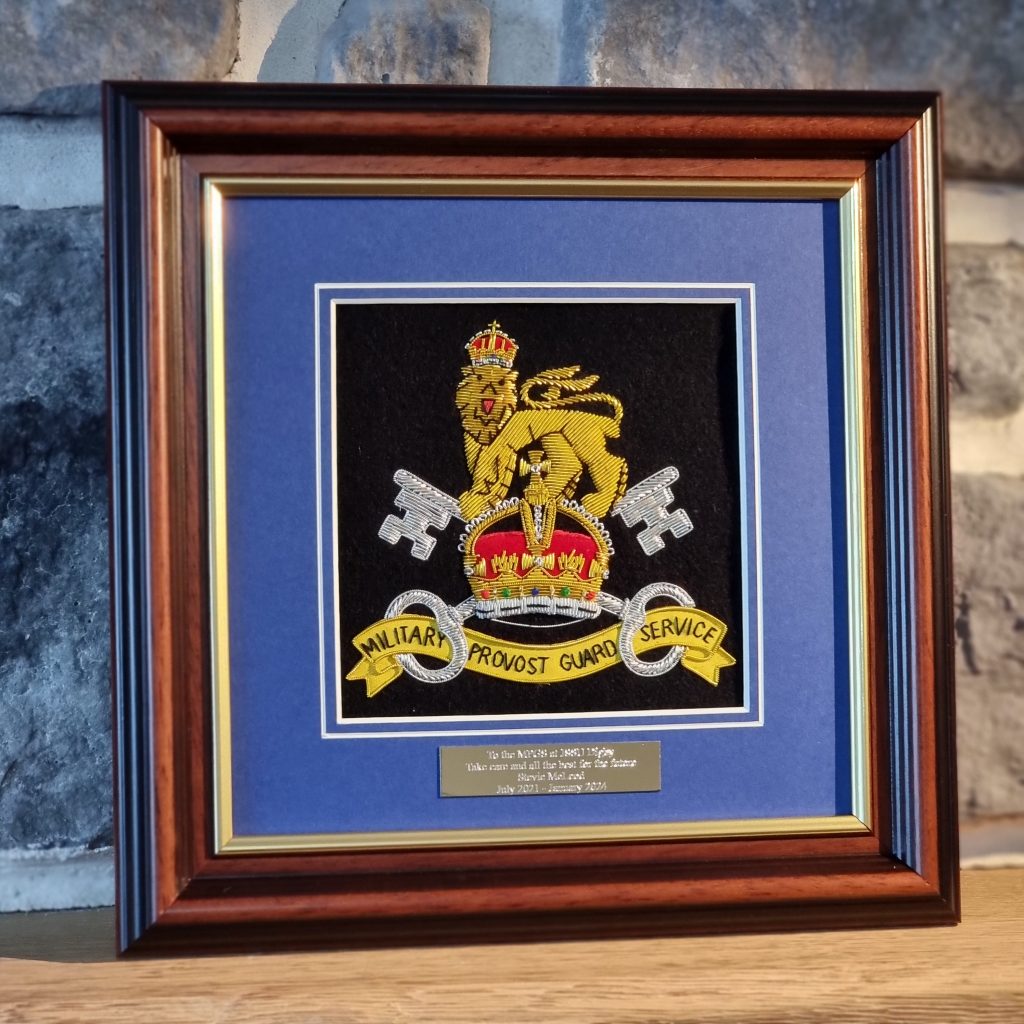 MPGS Embroidered Badge Presentation with Engraved Plate